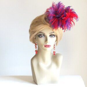 Pride Parade Flamboyant Fascinator  Hair Claw Clip with Purple and Red Feathers